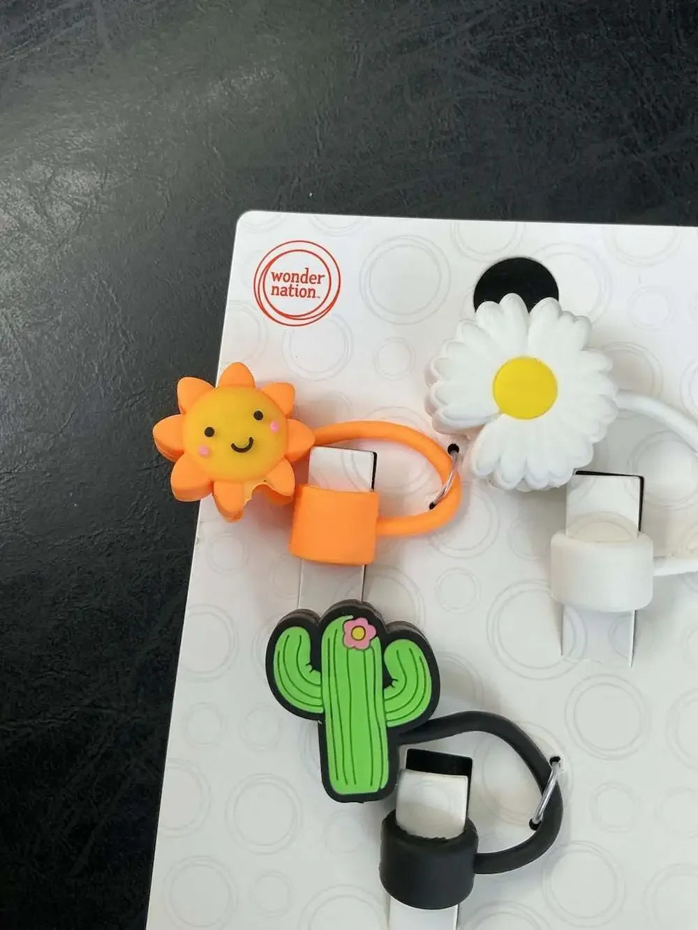 Wonder Nation 3-Pack Silicone Straw Topper Set (Flower, Sun, Cactus)